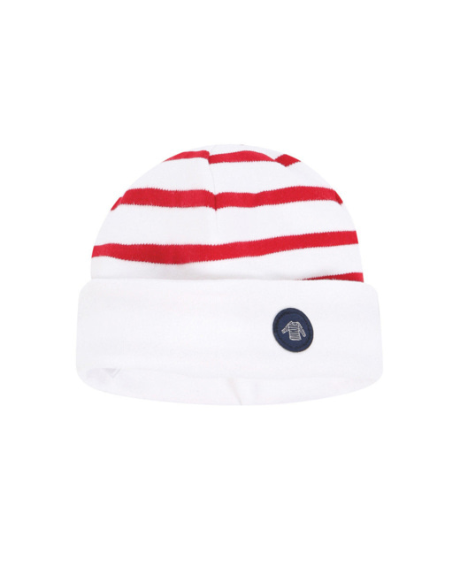 Bonnet "Morgan" Baby - coton épais - Blanc/Braise