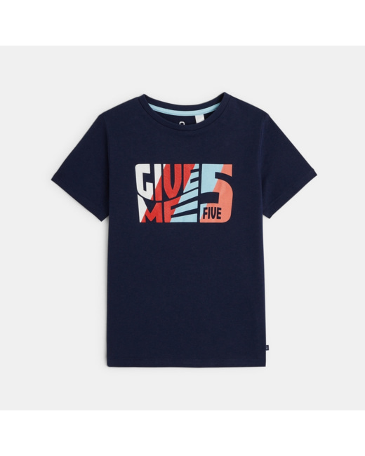 T-shirt à message "Give me five" bleu garçon