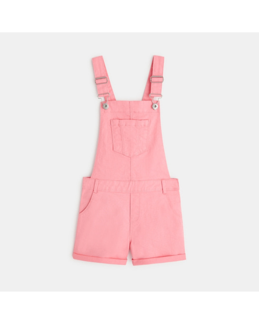 Salopette courte toile imprimée rose fille
