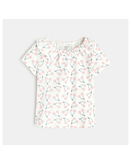 T-shirt col volanté maille fantaisie rose
