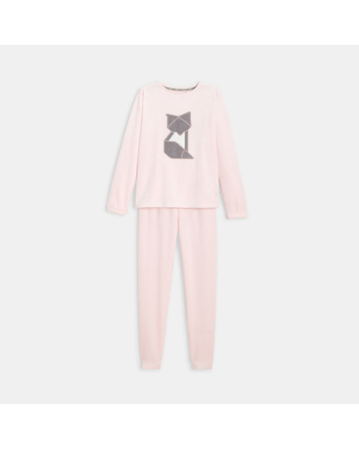 Pyjama 2 pièces en velours côtelé rose fille