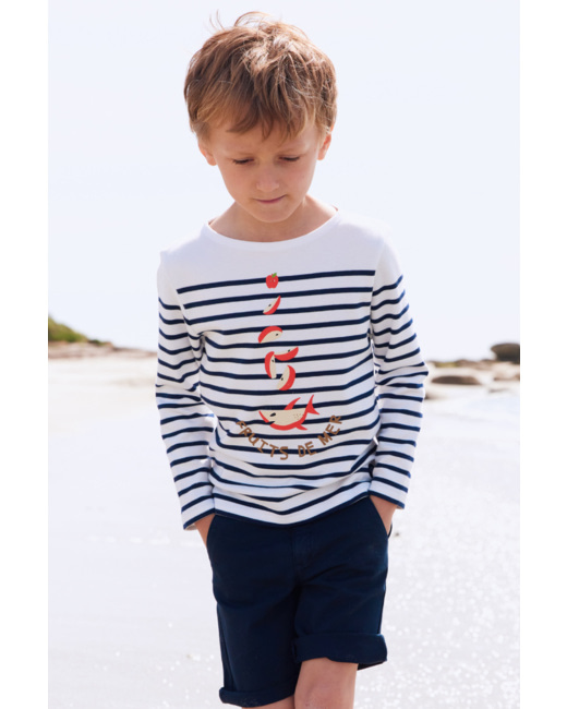 Marinière "fruits de mer" Kids - coton épais - Milk/Marine Deep