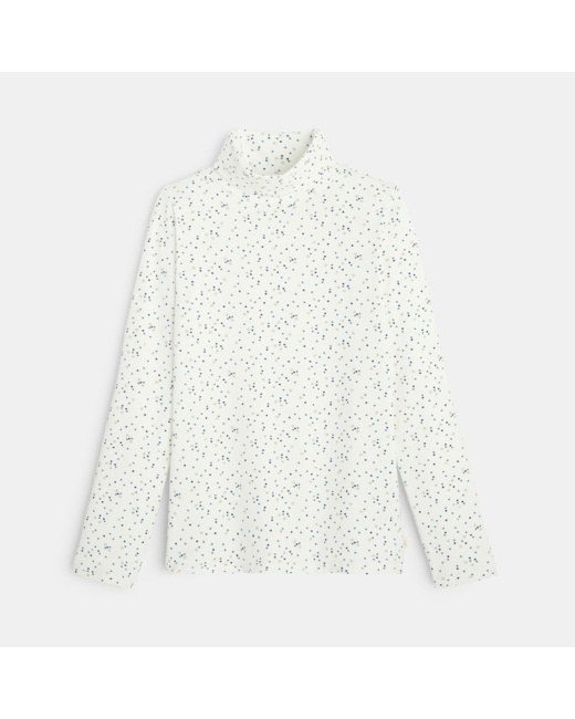 T-shirt col roulé imprimé étoiles blanc fille