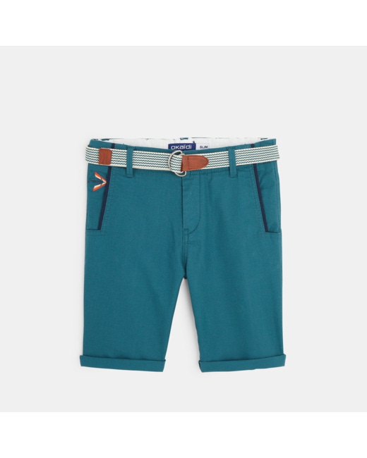 Bermuda slim en toile piquée bleu garçon