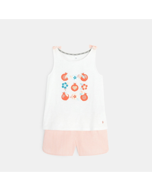 Pyjama d'été motifs fleurs et grenades blanc fille