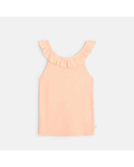 Débardeur uni à col volanté rose fille