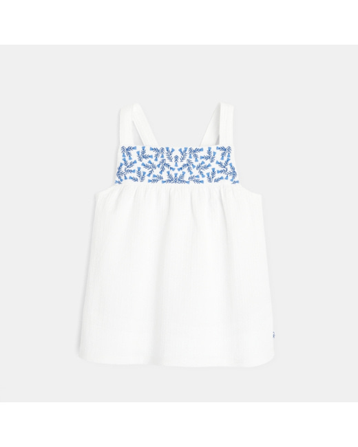 Débardeur brodé et gaufré bleu fille
