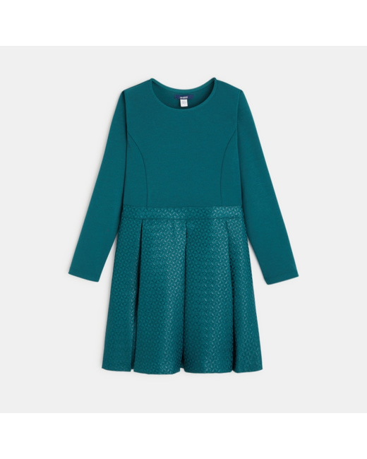Robe de fête jacquard brillant verte fille