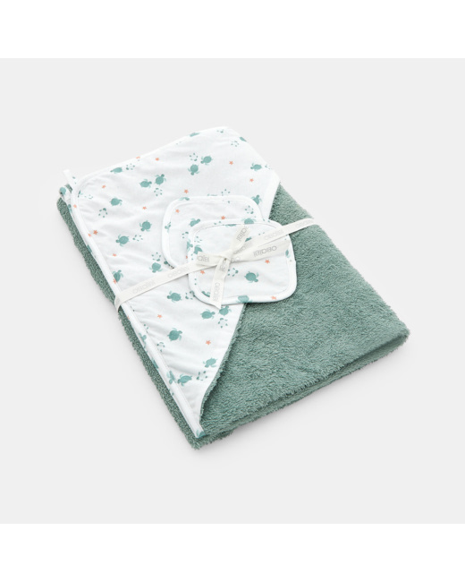 Ensemble cape de bain et carré tortue naissance