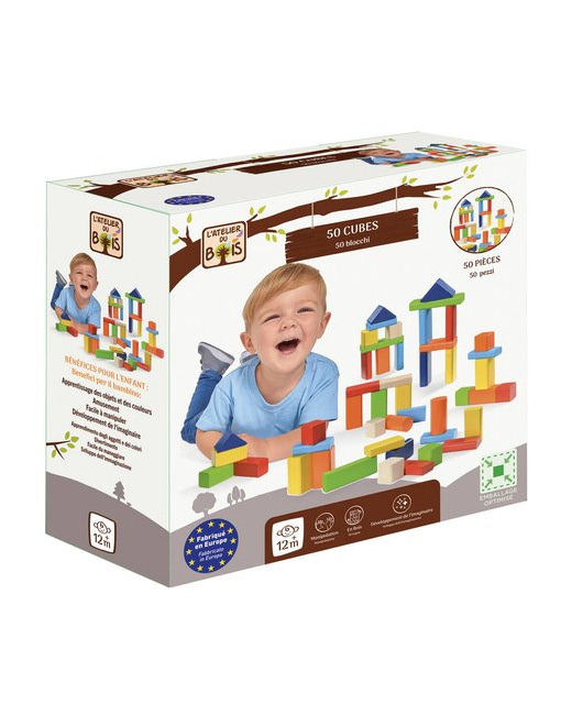 Jeu de construction 50 cubes en bois