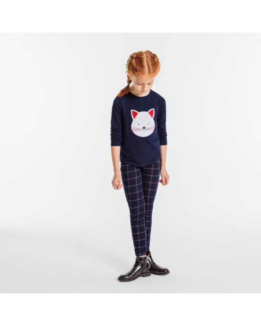 Jegging à carreaux bleu fille