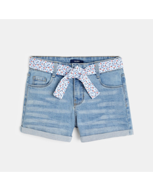 Short en jean ceinturé bleu fille