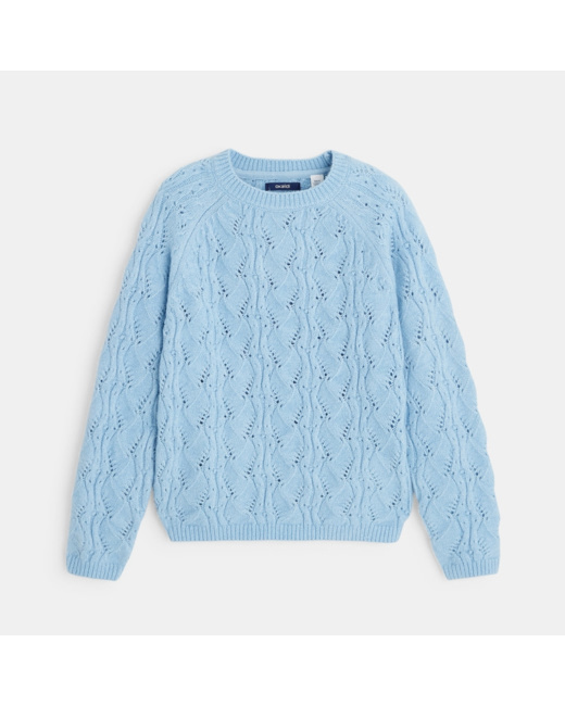 Pull en maille ajourée bleu fille
