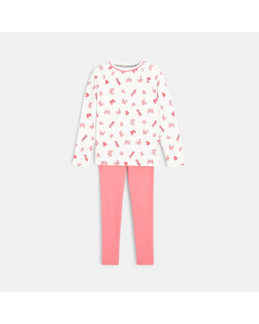 Pyjama jersey imprimé papillons rose fille