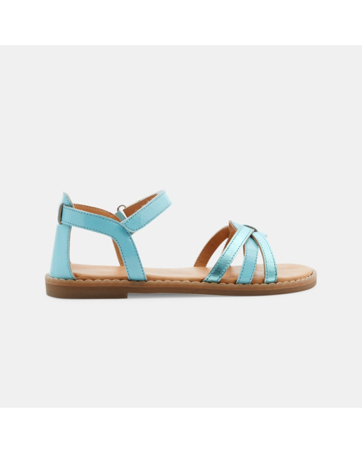 Sandales à bride cuir verni turquoise fille