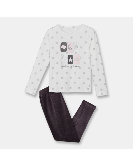 Pyjama velours 2 pièces gris fille