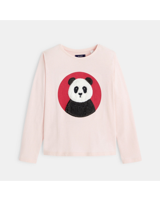 T-shirt manches longues à motif peluche Panda rose fille