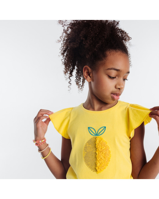 T-shirt à sequins motif citron jaune fille