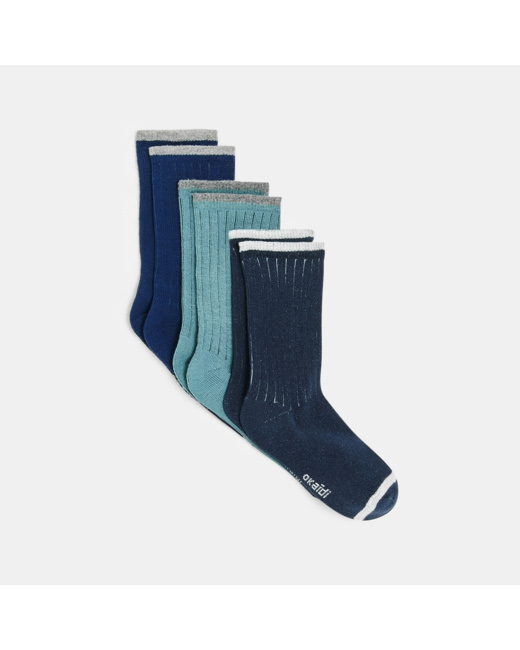 Chaussettes côtelées (lot de 3) bleues garçon