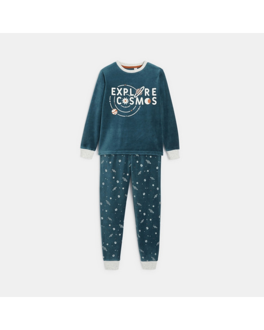 Pyjama 2 pièces en velours thème cosmos vert garçon