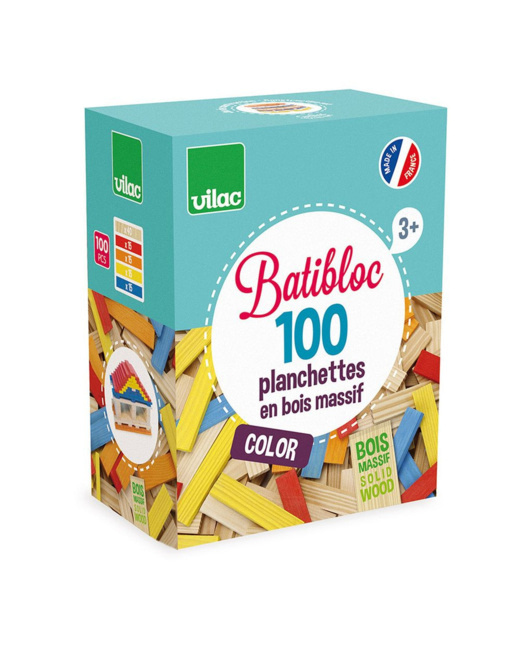 Jeu de construction en bois 100 planchettes batibloc - color