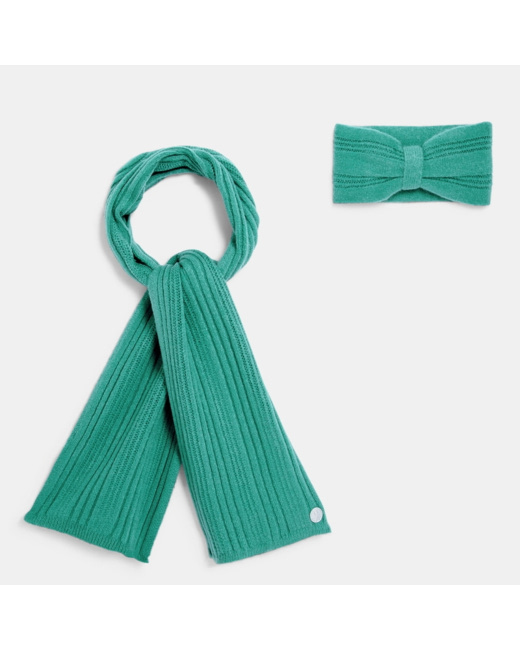 Echarpe et headband en tricot assortis vert fille
