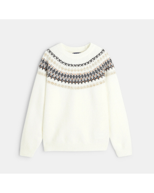 Pull scandinave motif jacquard blanc fille