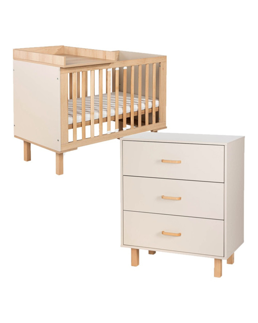 Ensemble bébé commode et lit évolutif + plan à langer lit Laura
