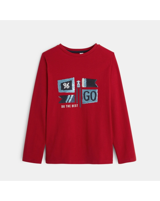 T-shirt manches longues à sequins magiques rouge garçon