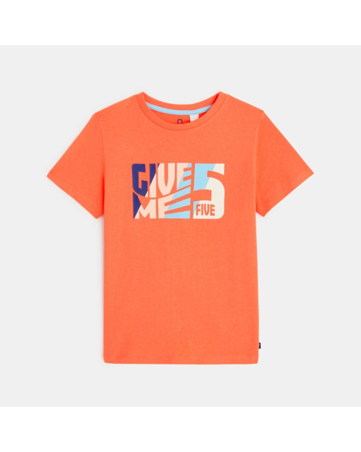 T-shirt à message "Give me five" orange garçon