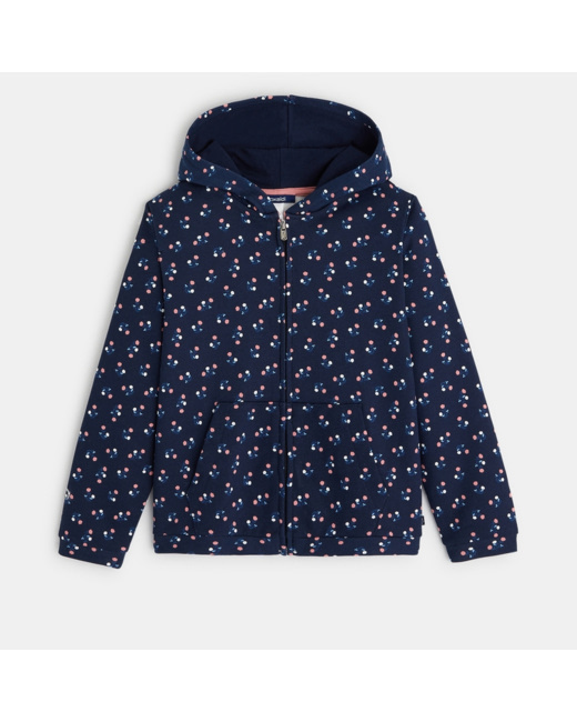Sweat-shirt zippé imprimé bleu fille