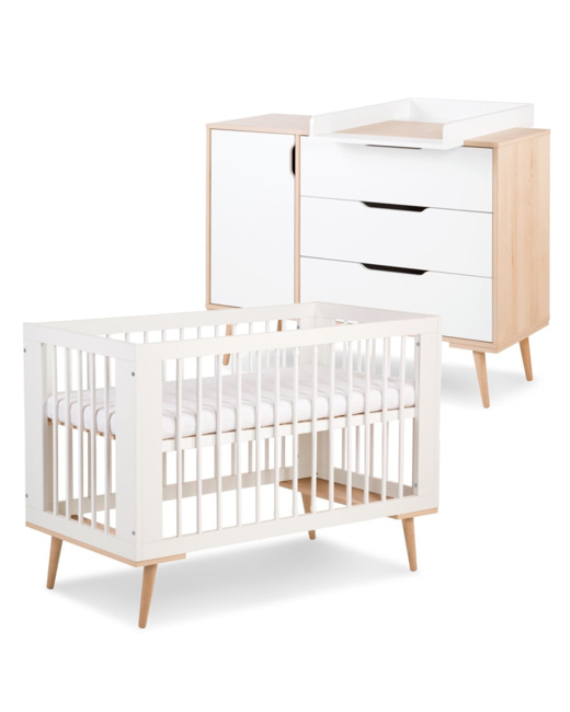 Ensemble commode à langer et lit bébé style scandinave SOFIE