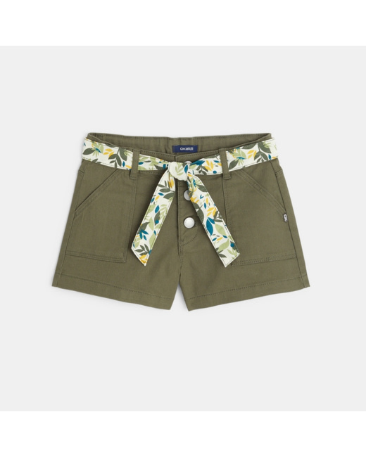 Short en toile ceinturé vert fille