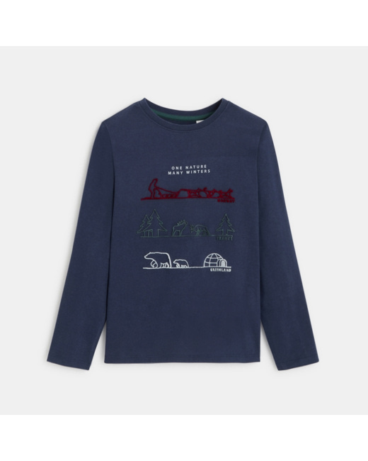 T-shirt à message "one nature many winters" bleu garçon