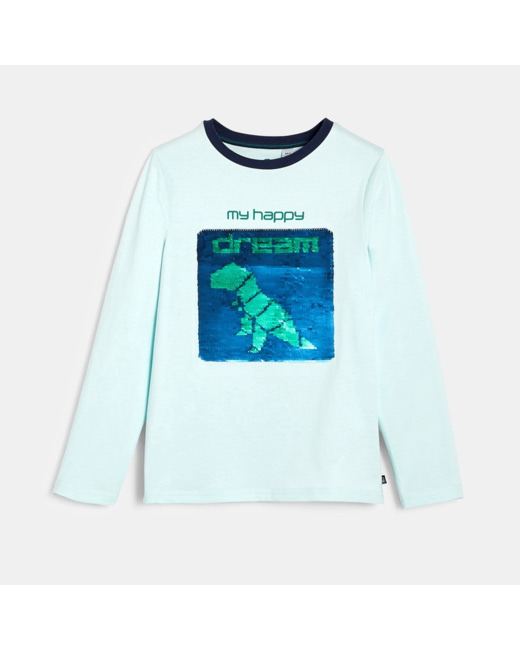T-shirt sequins magiques Dream dino turquoise garçon