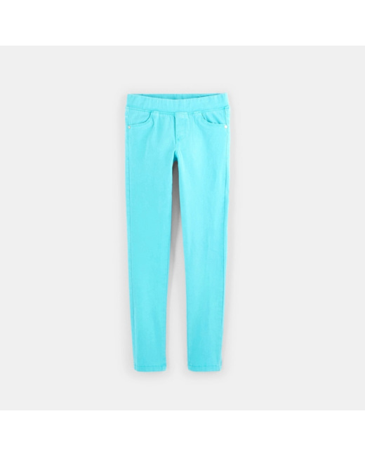 Tregging toile couleur hyper stretch turquoise fille
