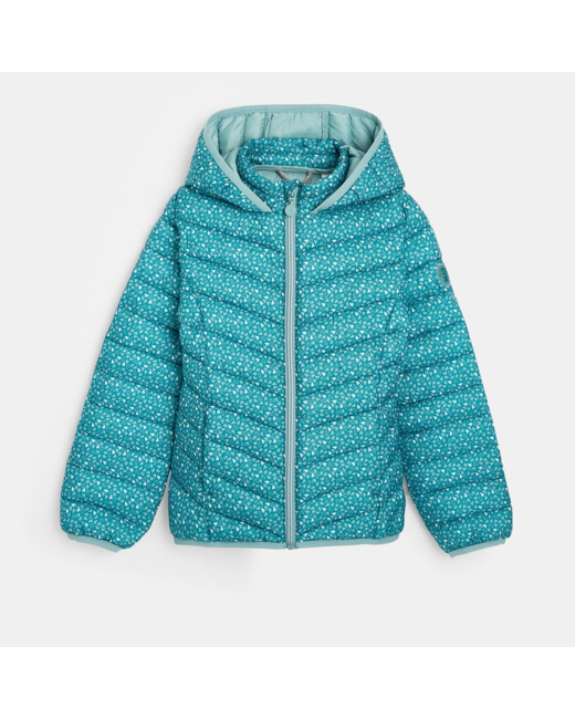 Doudoune à capuche motif petits cœurs verte fille