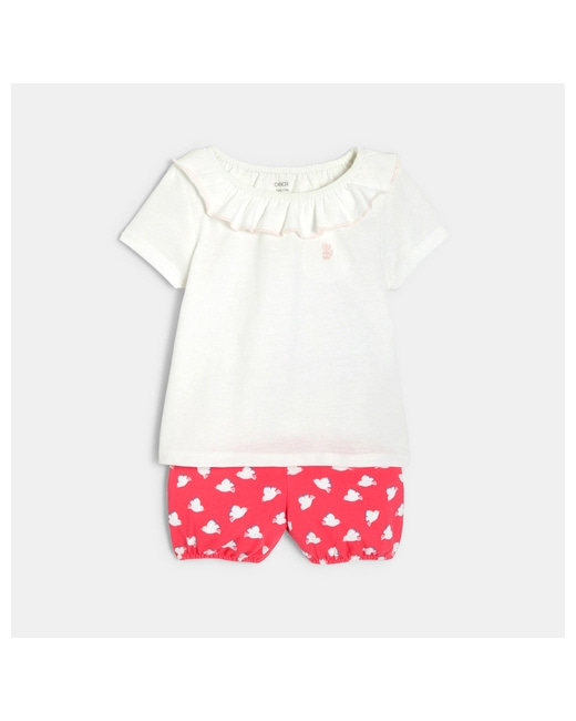 T-shirt col volanté et short molleton oiseaux