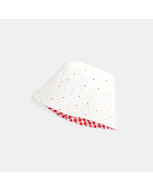 Chapeau cloche réversible carreaux et fruits rouge fille