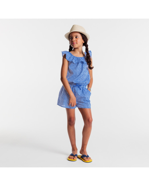 Combishort imprimé volanté bleu fille