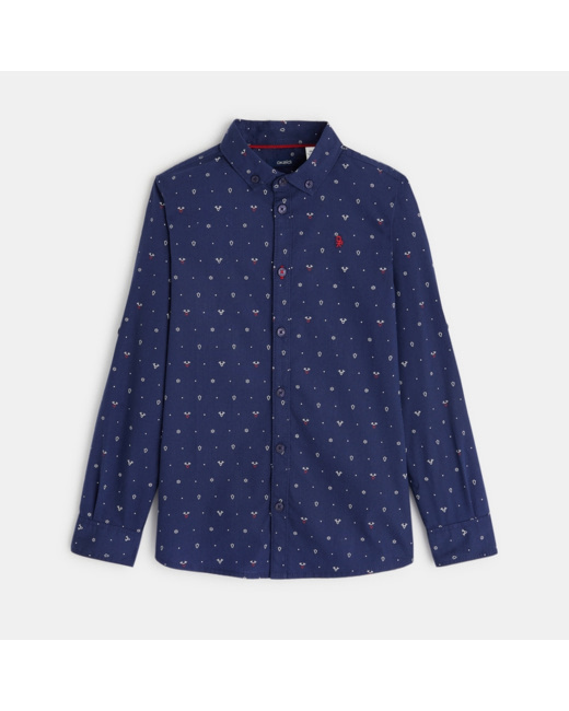 Chemise en popeline imprimée bleue garçon