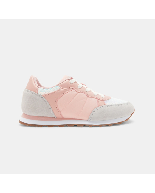 Baskets running mix matières et sequins roses fille