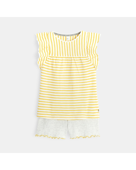 Pyjama tunique short rayé et chiné jaune fille