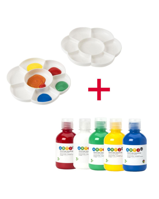 Lot de 5 pots de gouache de 250 ml et palettes