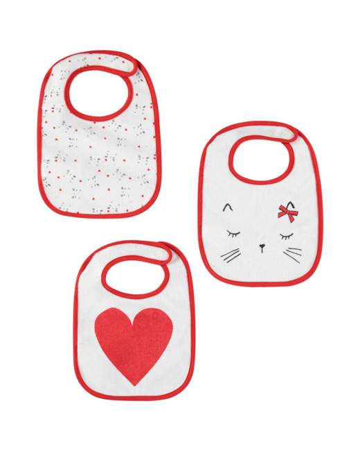 Lot de 3 bavoirs en éponge print chats et coeur