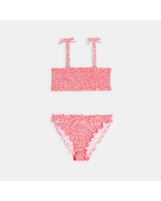 Maillot de bain 2 pièces à fleurs rose fille