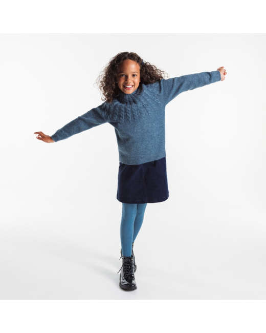 Pull torsadé col montant bleu fille
