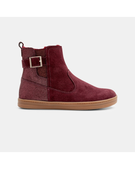 Boots fourrées croûte de cuir violettes fille