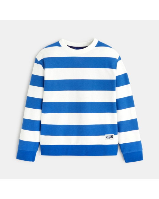 Sweat rayé en molleton bleu garçon
