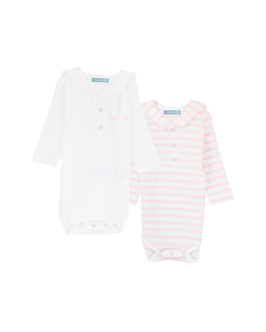 Lot de bodies 2 "Brendan" Baby - coton - Blanc/Crevette